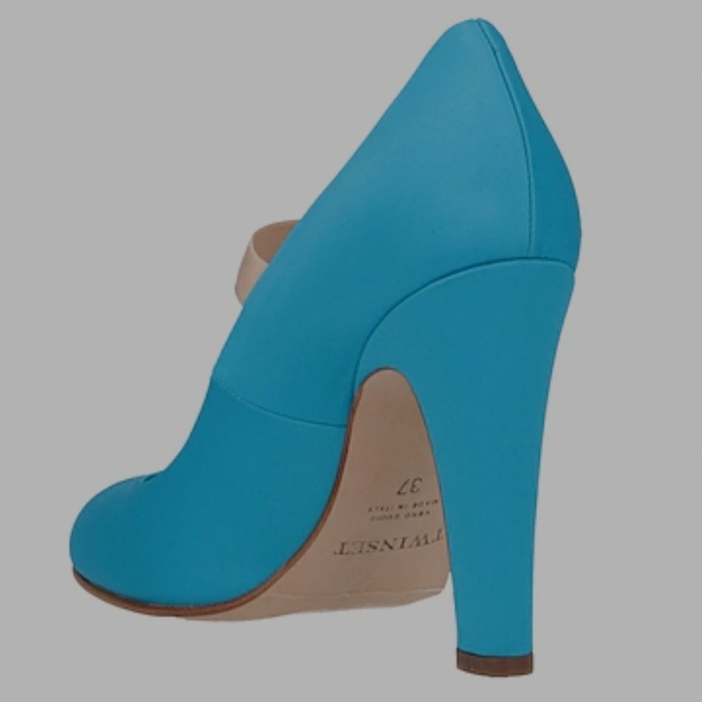 Twin-Set Blue and Light Gold Tone Strap Pump - Picture 3 of 8